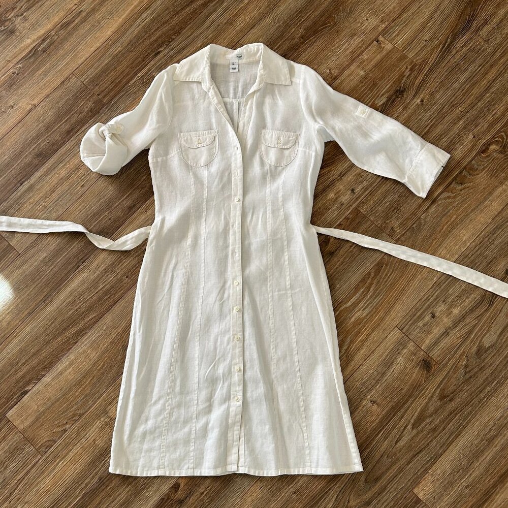 Vintage H&M White Linen Shirt Dress - Picture 7 of 7